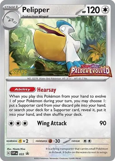 Pelipper (Prerelease) [Staff] — Scarlet & Violet Promo 022