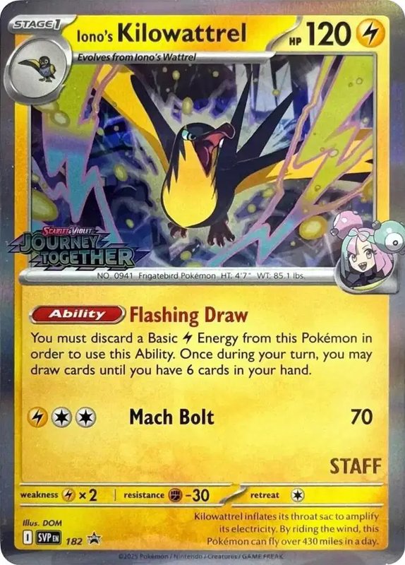 Iono's Kilowattrel (Prerelease) [Staff] — Scarlet & Violet Promo 182