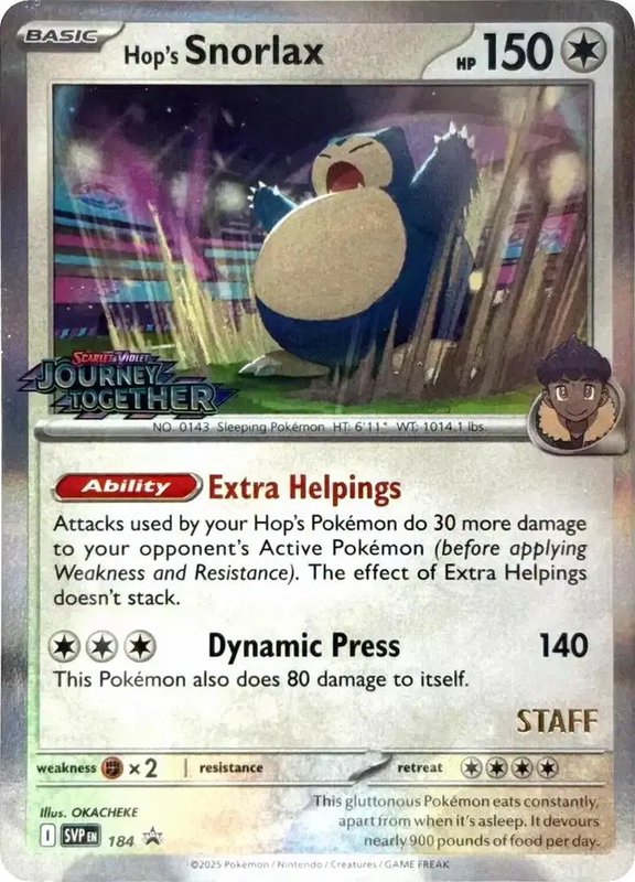 Hop's Snorlax (Prerelease) [Staff] — Scarlet & Violet Promo 184