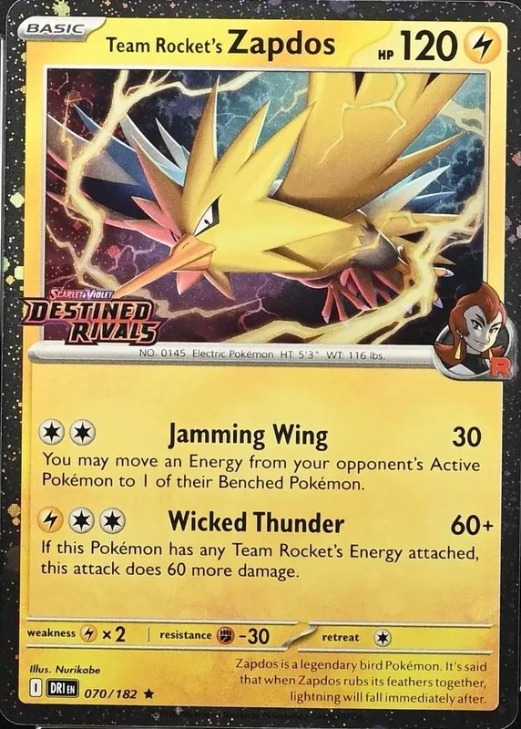 Team Rocket's Zapdos (Destined Rivals Stamp) — Scarlet & Violet Promo 070/182