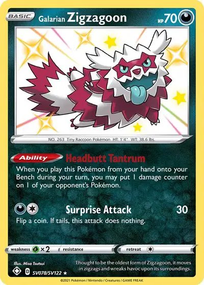 Galarian Zigzagoon — Shining Fates: Shiny Vault SV078/SV122