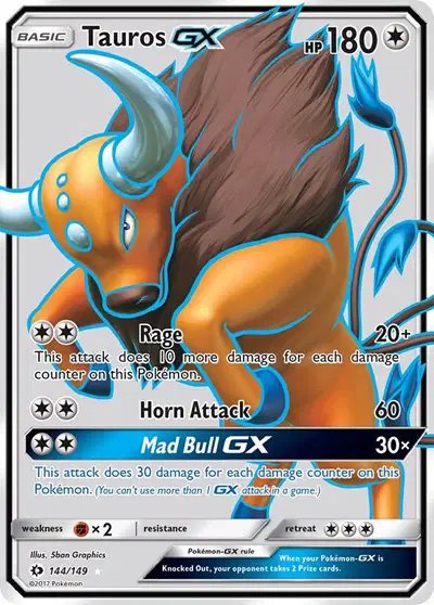 Tauros GX (Full Art) — Sun & Moon Base Set 144