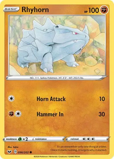 Rhyhorn (096) — Sword & Shield Base Set 096/202