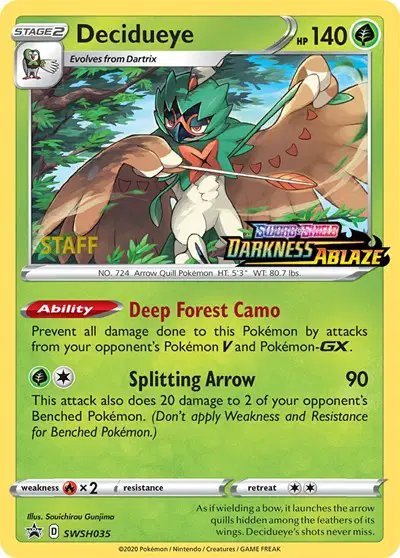 Decidueye (Prerelease) [Staff] — Sword & Shield Promo SWSH035