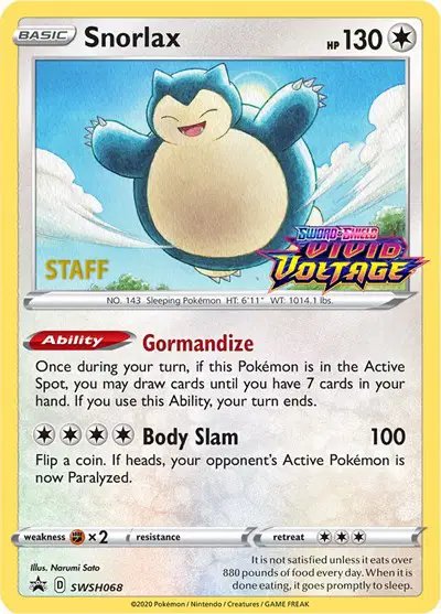 Snorlax (Prerelease) [Staff] — Sword & Shield Promo SWSH068