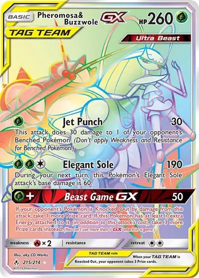 Pheromosa & Buzzwole GX (Secret) — Unbroken Bonds 215