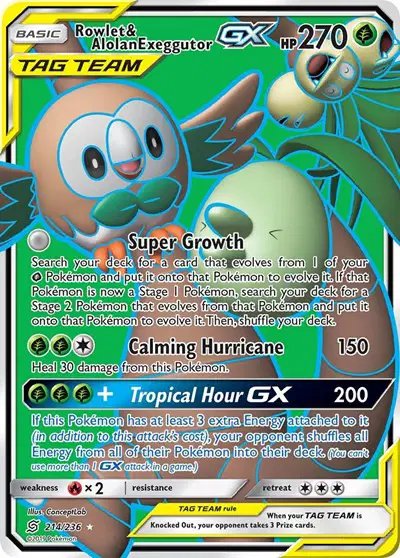 Rowlet & Alolan Exeggutor GX (Full Art) — Unified Minds 214/236