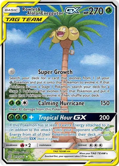 Rowlet & Alolan Exeggutor GX (Alternate Full Art) — Unified Minds 215/236