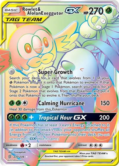 Rowlet & Alolan Exeggutor GX (Secret) — Unified Minds 237/236