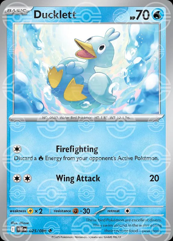 Ducklett (Poke Ball Pattern) — White Flare 025/086