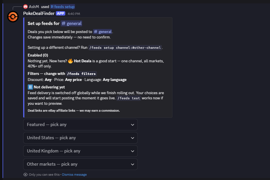 Choosing which deal feeds a channel receives with /feeds setup