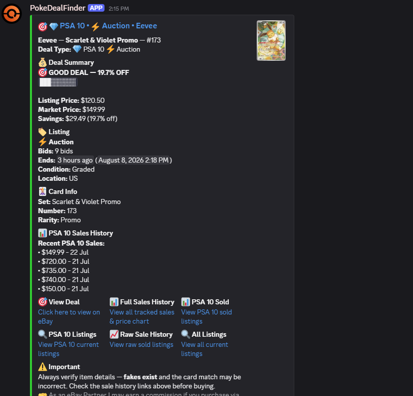 A deal embed showing listing price, market value, savings and links